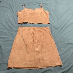 Suede notched cami top and skirt